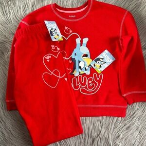 Bluey Two Piece Outfit Girls Size Large 10/12‎ Red Sweatshirt & Sweatpants Set